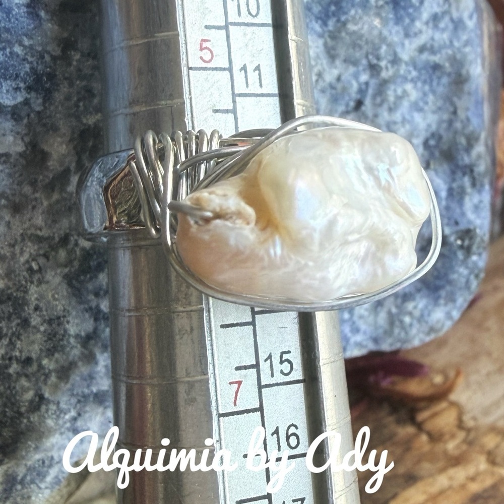 Alquimia Silver and Cream big freshwater pearl Statement Ring